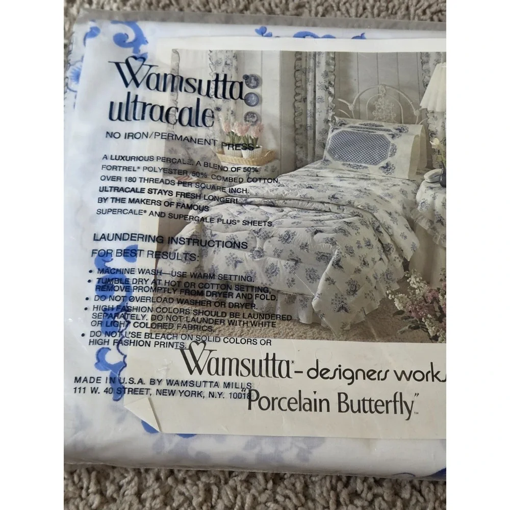 VTG New Dead Stock Wamsutta Ultracale Twin Fitted Sheet Porcelain Butterfly